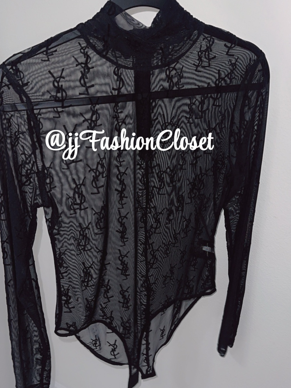 Black Sheer ¥•S•L Embroidered Mock Neck Bodysuit